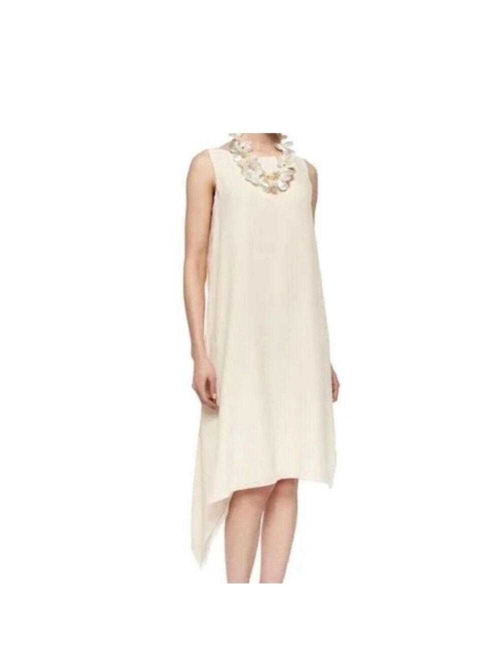 Like New Eileen Fisher Bone Color Silky Angled Dress Size L